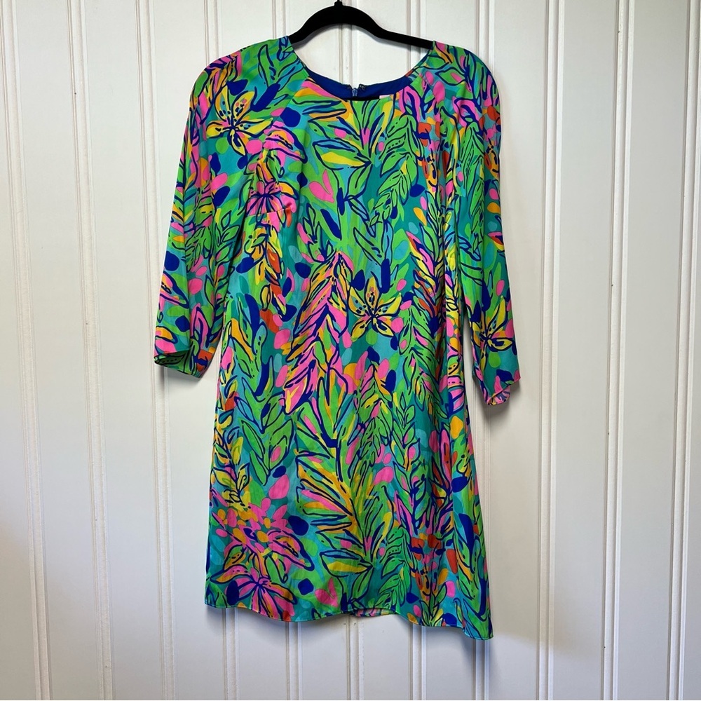 🌴 Lilly Pulitzer Bright Tropical Print Dress | Size 4 | 3/4 Sleeve Shift